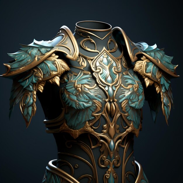 Photo a warriors armor in the style of dark turquoise and light gold