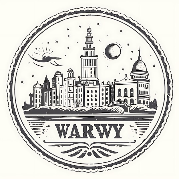 Warsaw City With Monochrome Steel Gray Color Warsaw Old Town Creative Unique Stamp of Beauty Cities