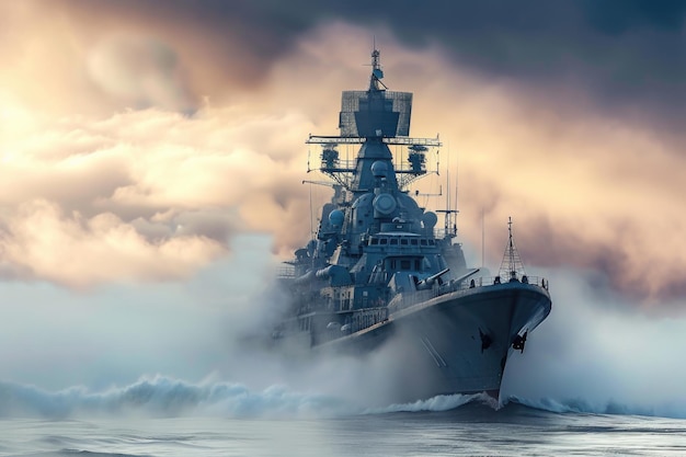 Warships Missile cruiser Protection of maritime borders of the state Ship against the clouds