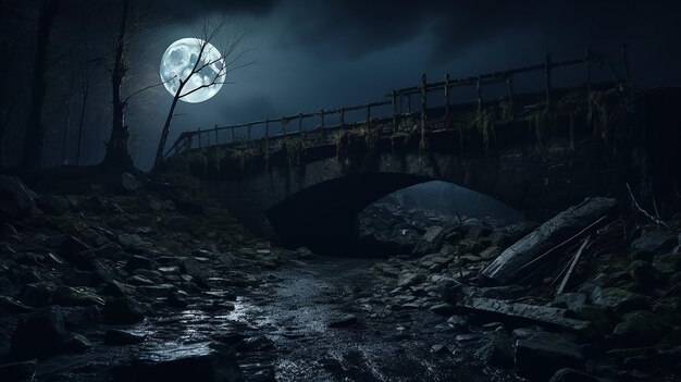 Photo wartorn bridge under moonlight