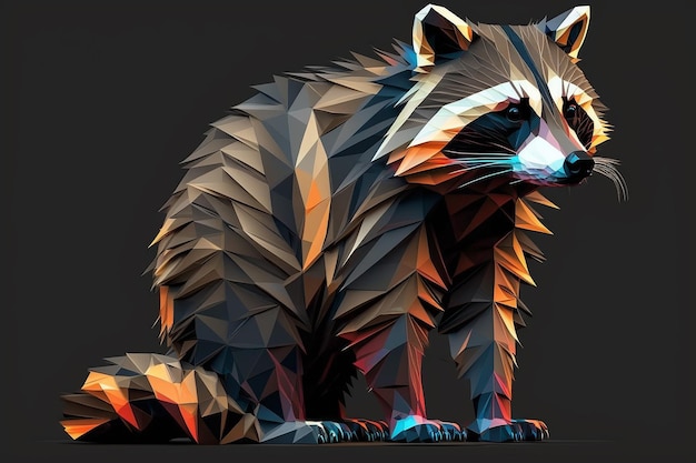 Wasbeer geomatrick lowpoly neon illustartion ai gegenereerde kunst