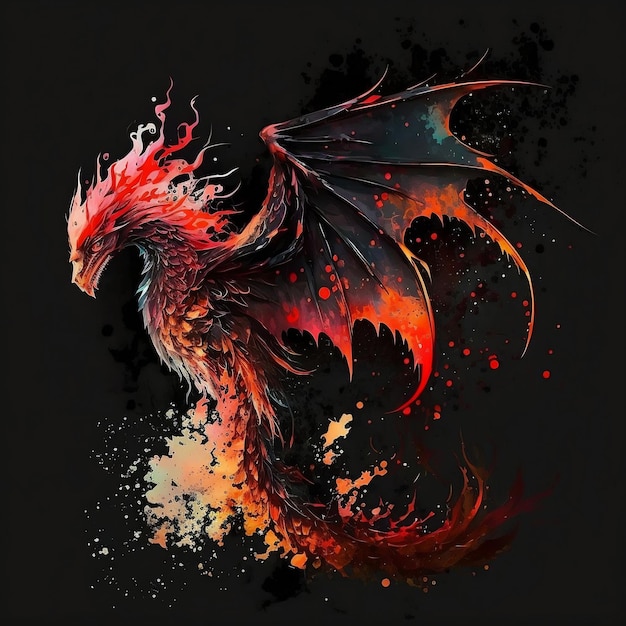 wash art flying dragon made of magma lava volcanic Artificial Intellegence