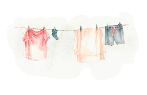 Photo washed laundry dries hanging