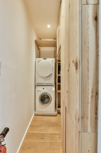 A washer and dryer in a laundry room