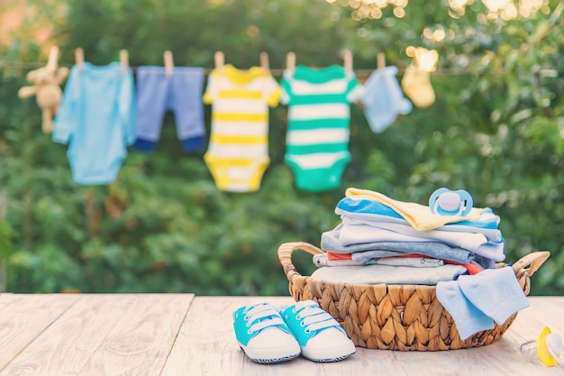 Washing baby clothes, Linen dries in the fresh air