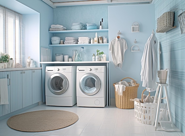 Washing of different towels in modern laundry room Created with Generative AI technology