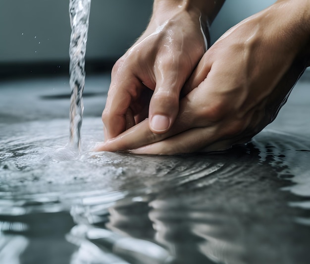 Foto lavarsi i piedi sotto un semplice rubinetto nello stile della rinfrescante cura di sé dell'ia generativa