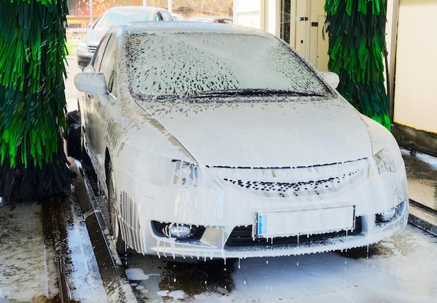 Washing gray car