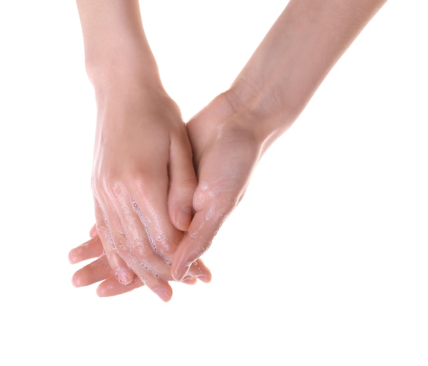 Washing hands on white background