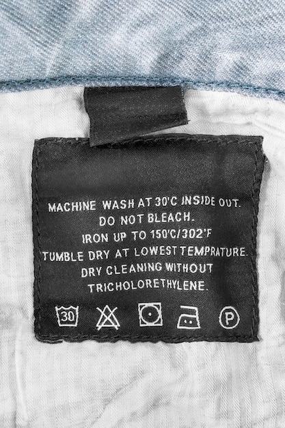 Washing instructions label