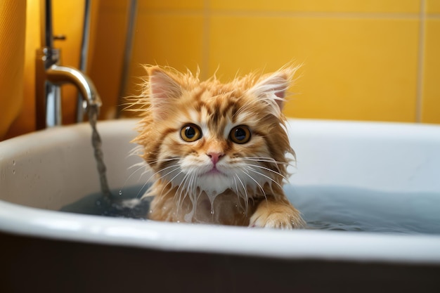 새끼 고양이를 는 버블 욕조 거품에서 은 고양이 고양이 샤워 애완동물 관리 개념 키티 위생