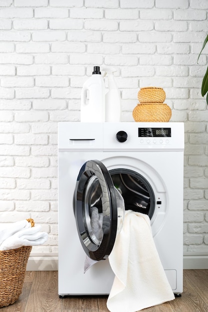 Washing machine and basket in a laundry room