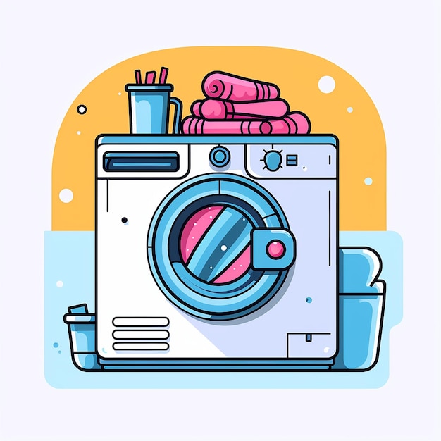 Photo washing machine illustration in cartoon style isolated on blue background