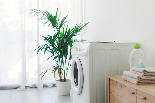 Washing machine in the laundry at home