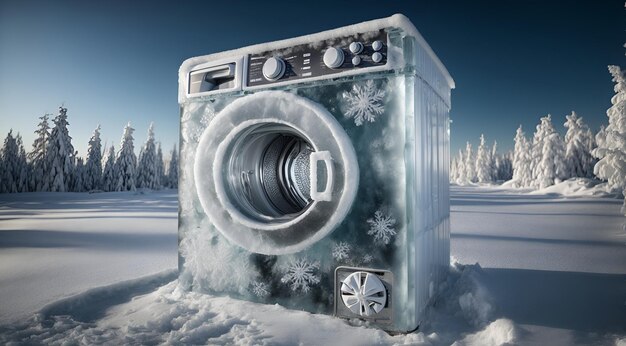 a washing machine made entirely of ice