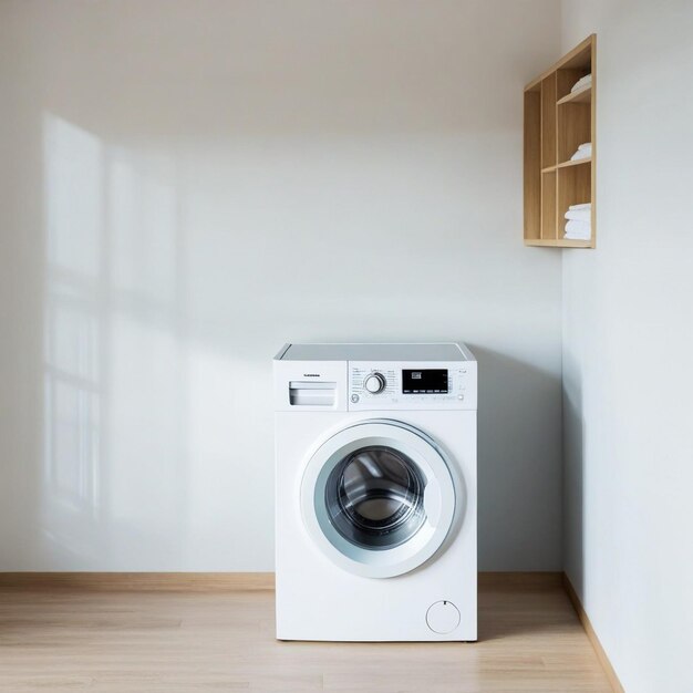 Washing machine in a minimal laundry room interior design