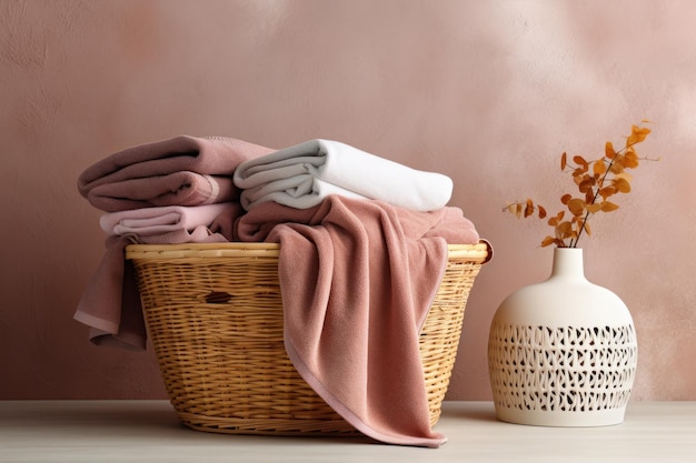 Washing machine and towels in a basket