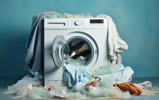 Photo washing machine with a pile of clothes