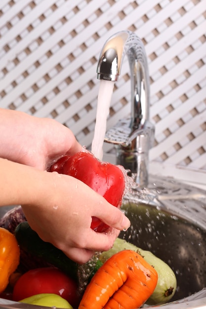 Washing vegetables closeup