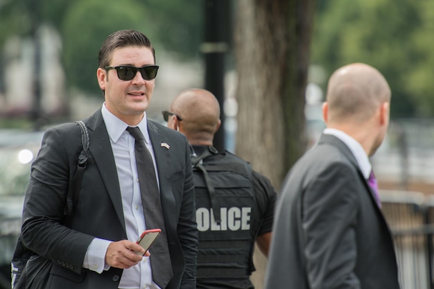 WASHINGTON D.C., USA - JUNE, 21 2016 - Secret service agent at White House building