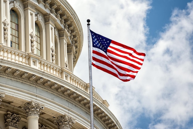 Washington DC Capitol detail on cloudy sky