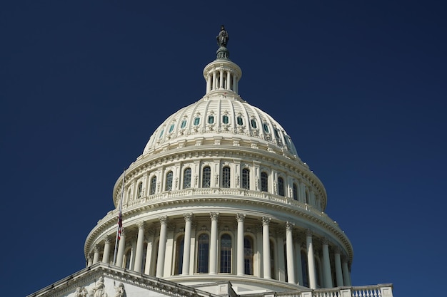 Washington dc capitol detail on the deep blue sky background