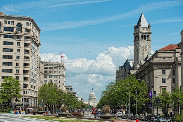 Washington DC Capitol view from Freedom Plaza