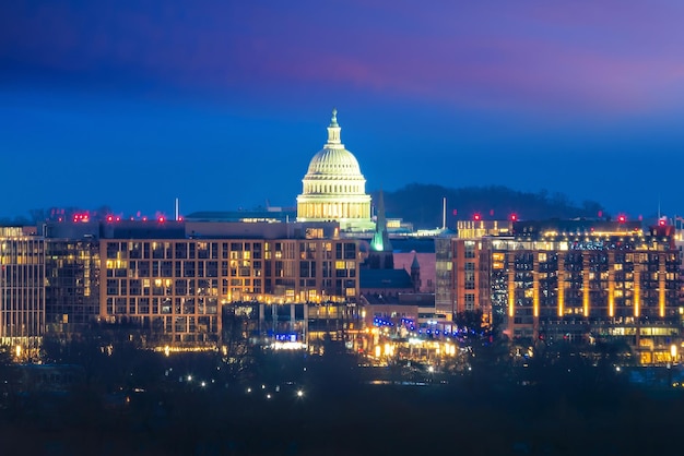 Washington DC city skyline at twilight