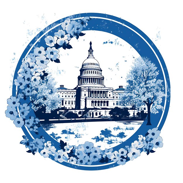 Washington DC met zwart-wit blauwe kleur Capitol Building creatieve unieke stempel van schoonheidssteden