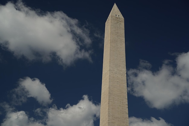 Washington dc monument detail on the deep blue sky background