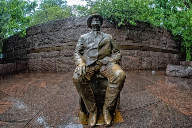 WASHINGTON DC, VS - MAI 17 2018 - Roosevelt gedenkbeeld onder de regen in DC
