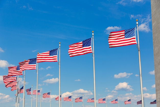 Washington Monument flags in DC USA