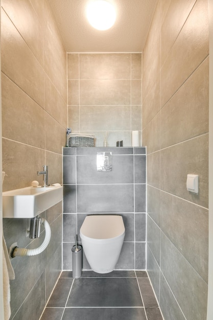 Washroom in beige gray tones