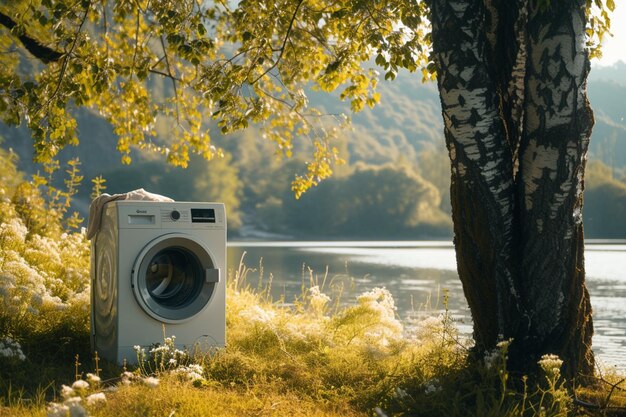 Wasmachine is geïntegreerd in het landschap natuur symboliseert zijn milieuvriendelijkheid