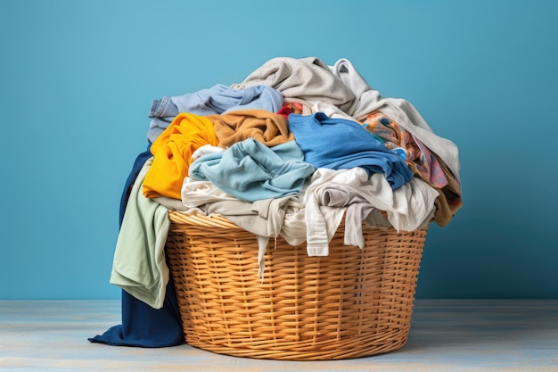 Wasmand vol met verschillende kleren en handdoeken