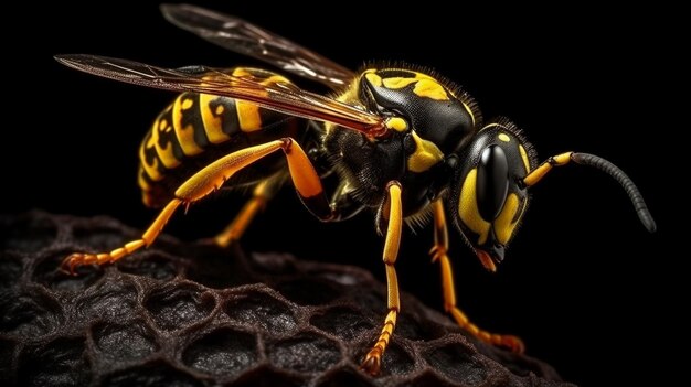 Wasp on a black backgroundgenerative ai