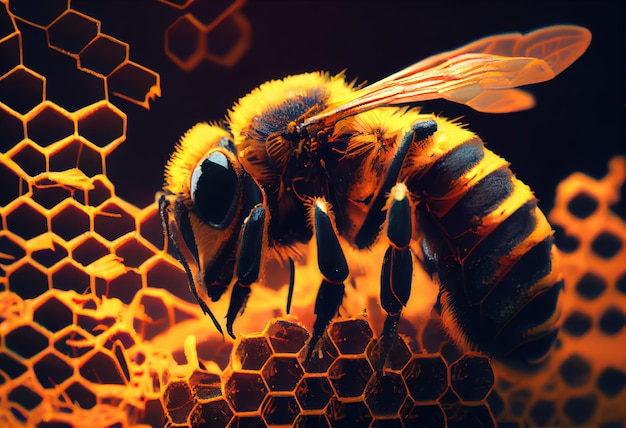 Wasp close-up met grote scherptediepte en veel details van insecten op een geïsoleerde achtergrond AI