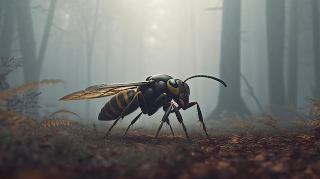 Wasp in a foggy forest generative ai