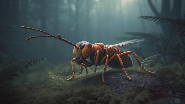 Wasp in a foggy forest generative ai