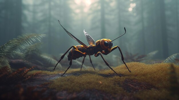 Wasp in a foggy forest generative ai