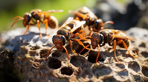 Wasps are busy constructing their nests