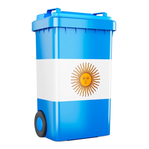 Waste container with Argentinean flag 3D rendering