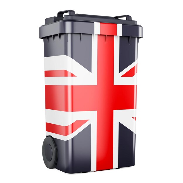 Waste container with British flag 3D rendering