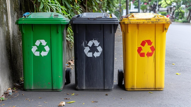 Photo waste containers at a recycling facility for environmental conservation