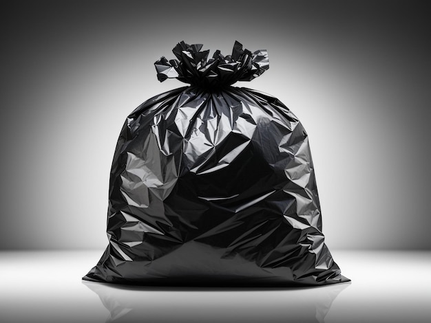 Photo waste management essential black garbage bag isolated on transparent or white