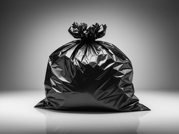 Photo waste management essential black garbage bag isolated on transparent or white