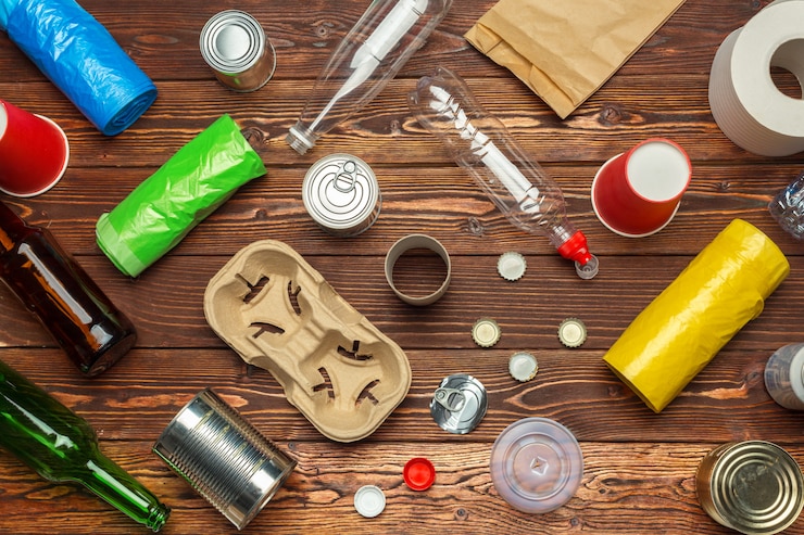 Photo waste materials paper, plastic, polyethylene