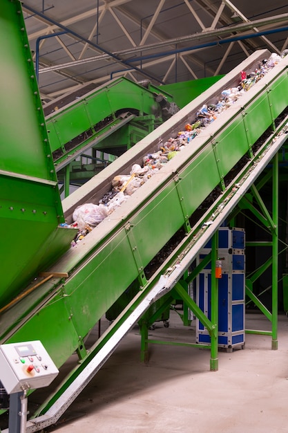 Waste processing plant. Technological process for acceptance, storage, sorting and further processing of waste for their recycling.