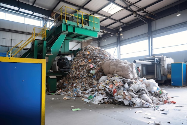 Waste sorting plant Many different conveyors and bins conveyors filled with various household waste Waste disposal and recycling Waste processing plant