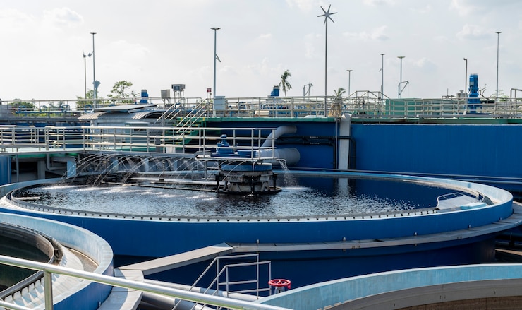 Photo waste water treatment ponds from industrial plants
